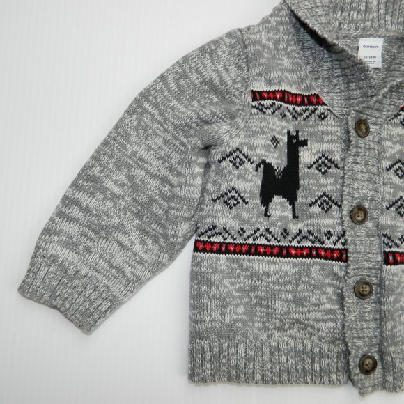 Boys 12-18 Months Gray Llama Cardigan Sweater - Picture 4 of 8